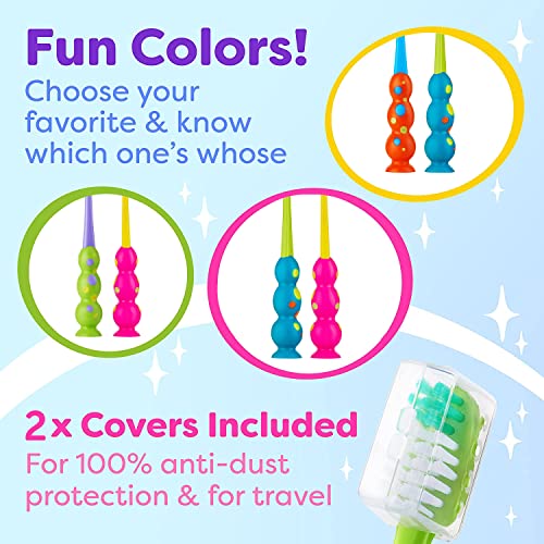 Trueocity Kids Toothbrush 2 Pack - Soft Contoured Bristles - Child Sized Brush Heads (3-10 Year Old) - Suction Cup for Fun & Easy Storage - Girl & Boy Set (2-Pack, Multi-Color) - Image 2