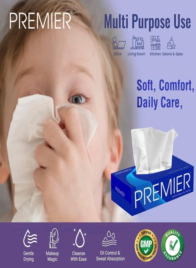 Premier 2-Ply Box Face Tissue Papers – 100 Pulls per Box (Pack of 4, 400 Pulls, 800 Sheets) –Ultra Soft, Gentle & Highly Absorbent Facial Tissues for Home, Office, Car & Travel | Blue - Image 3