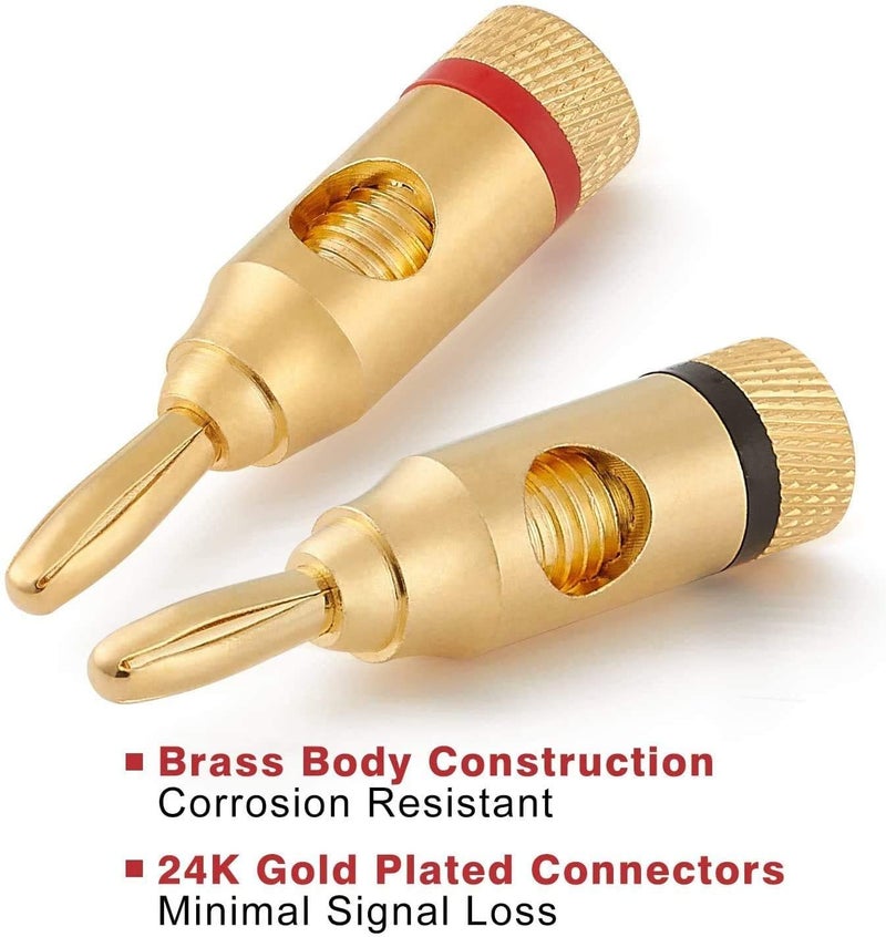 CABLESETC 24K Gold Plated Banana Plug | Open Screw Type Lock Ocelot | Used for Speaker Wires, Home Theatre, Audio/Video Receiver, Gaming Systems | 2 Pairs / 4 Pcs (2 Red 2 Black) - Image 2