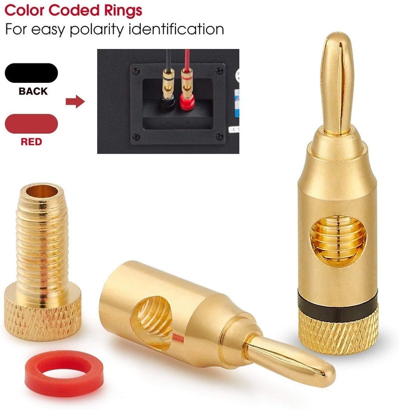 CABLESETC 24K Gold Plated Banana Plug | Open Screw Type Lock Ocelot | Used for Speaker Wires, Home Theatre, Audio/Video Receiver, Gaming Systems | 2 Pairs / 4 Pcs (2 Red 2 Black) - Image 4