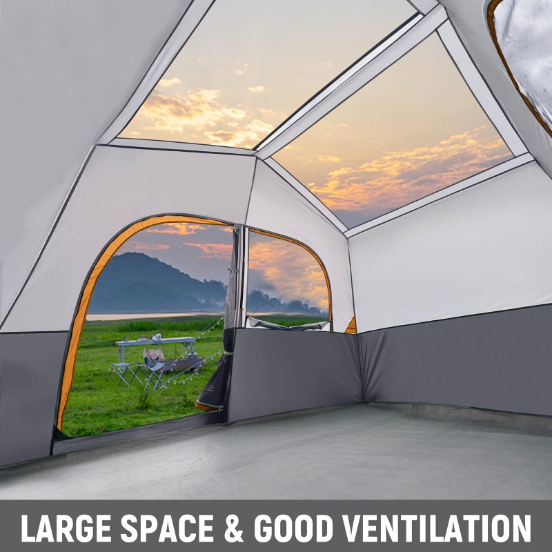 HG HIKERGARDEN 6 Person Camping Tent - Portable Easy Set Up Family Tent for Camp, Windproof Fabric Cabin Tent Outdoor for Hiking, Backpacking, Traveling (Gray) - Image 4