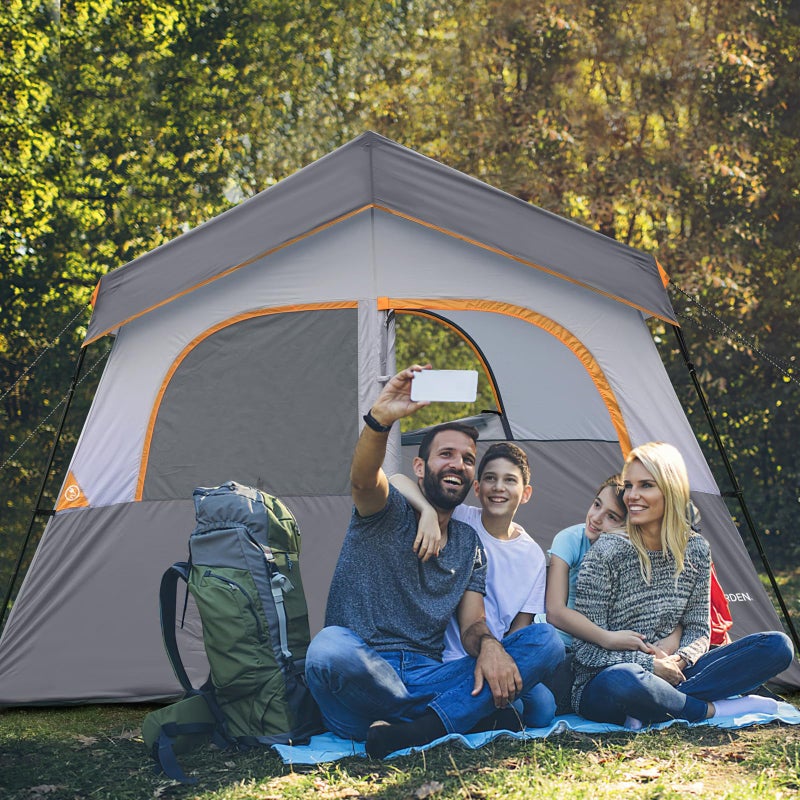 HG HIKERGARDEN 6 Person Camping Tent - Portable Easy Set Up Family Tent for Camp, Windproof Fabric Cabin Tent Outdoor for Hiking, Backpacking, Traveling (Gray) - Image 5