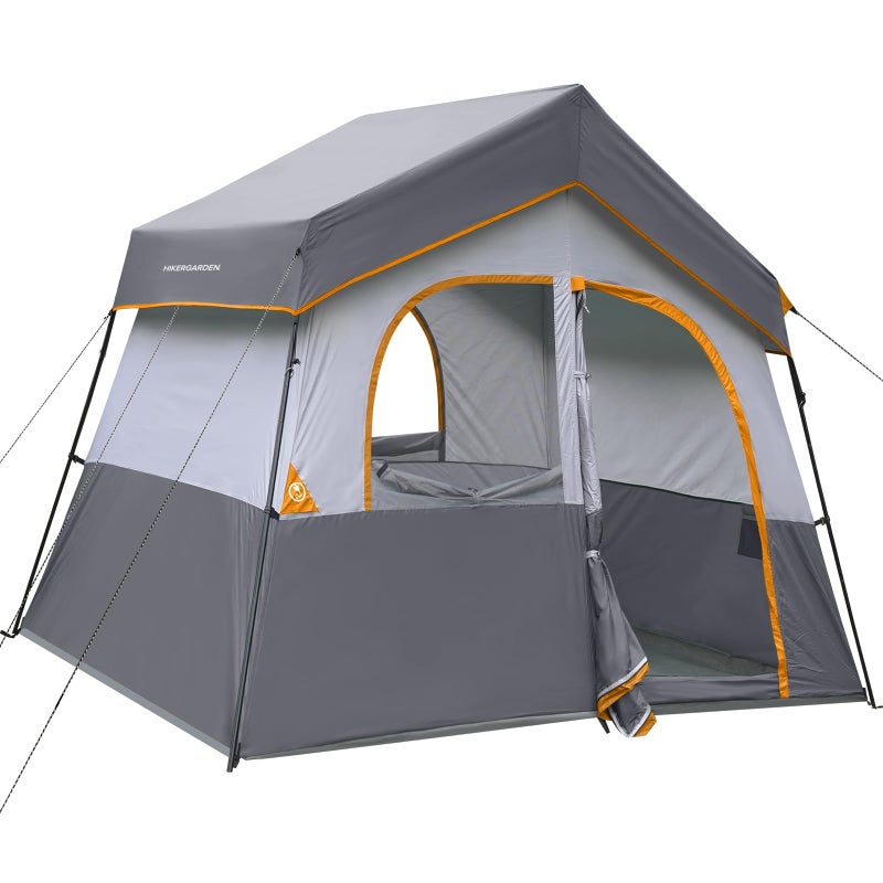 HG HIKERGARDEN 6 Person Camping Tent - Portable Easy Set Up Family Tent for Camp, Windproof Fabric Cabin Tent Outdoor for Hiking, Backpacking, Traveling (Gray) - Image 1