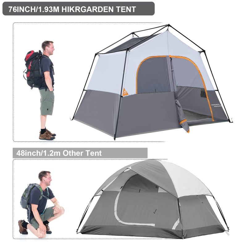 HG HIKERGARDEN 6 Person Camping Tent - Portable Easy Set Up Family Tent for Camp, Windproof Fabric Cabin Tent Outdoor for Hiking, Backpacking, Traveling (Gray) - Image 3