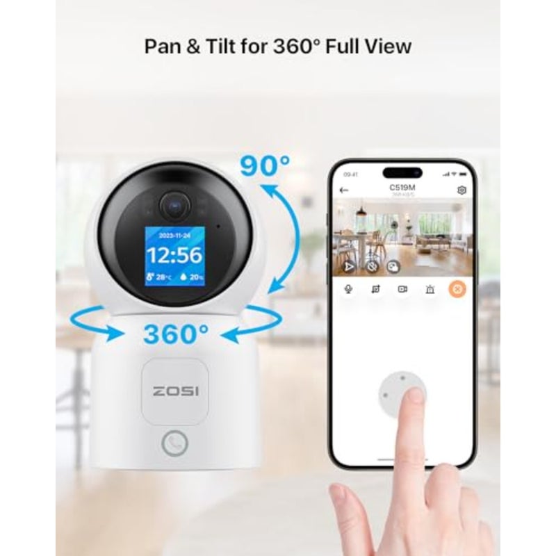 Indoor security camera for baby and pet monitoring, ABS plastic housing, white color, 360 panoramic view with gesture control and two-way video communication - Image 4
