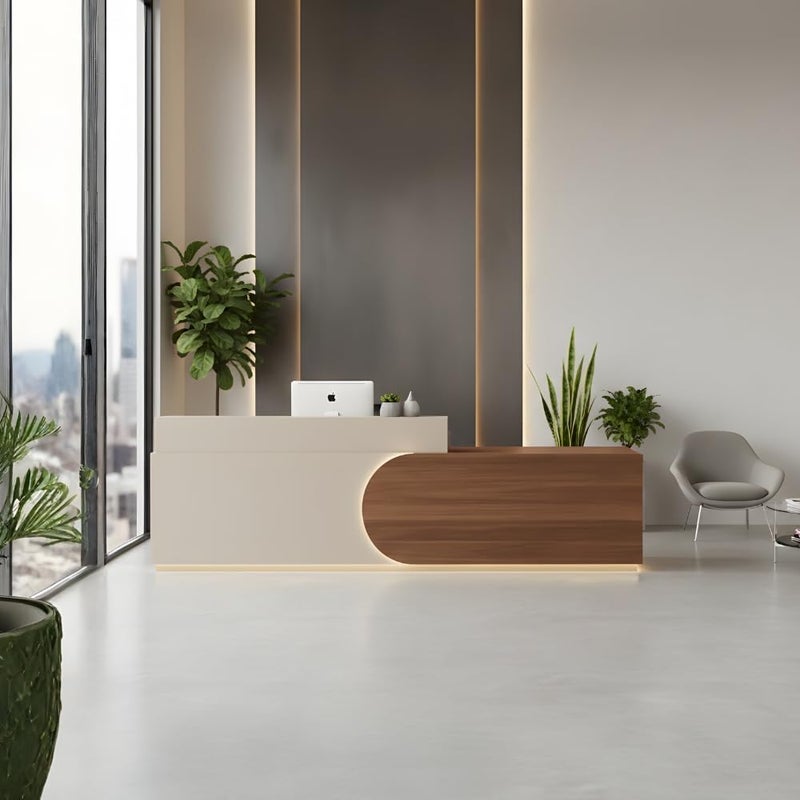 Neo Front DG-R024 2.4m Reception Desk - Premium Wood Front Office Counter with Drawer & Cabinet - Image 2