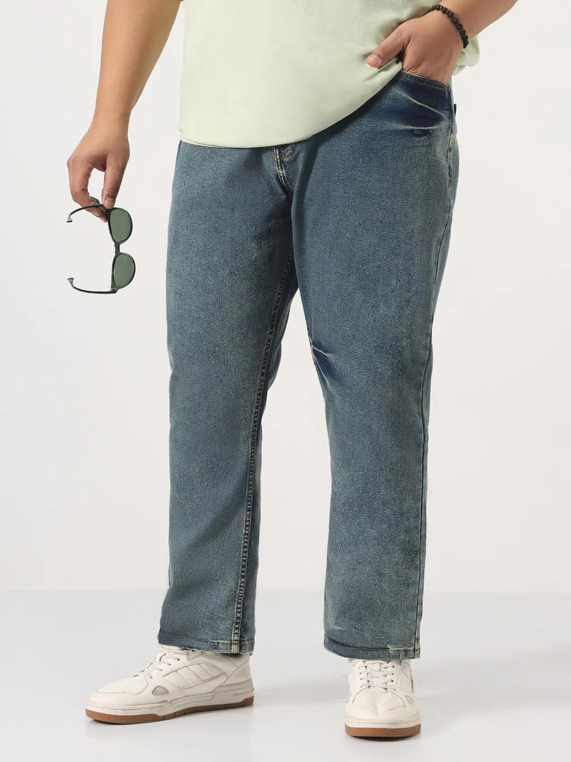 Urbano Plus Men's Light Blue Straight Fit Heavy Washed Jeans Stretchable