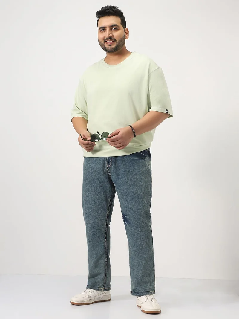 Urbano Fashion  Urbano Plus Men's Light Blue Straight Fit Heavy Washed Jeans Stretchable  | Best Price UAE