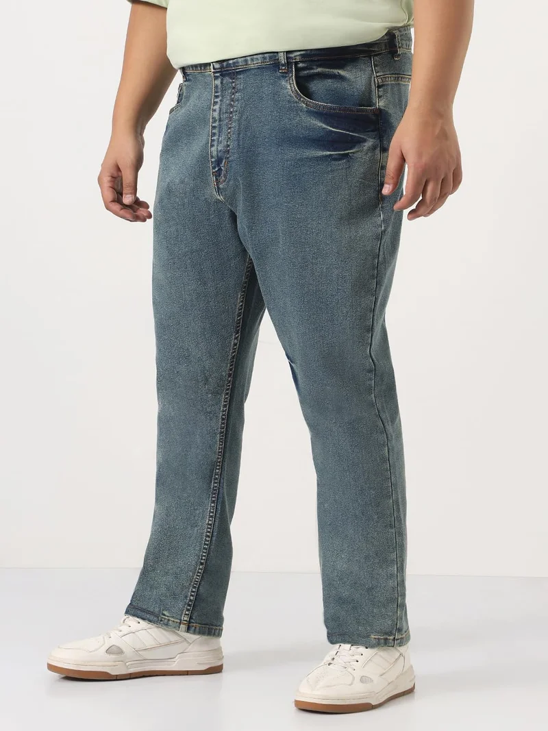 Urbano Fashion  Urbano Plus Men's Light Blue Straight Fit Heavy Washed Jeans Stretchable  | Best Price UAE
