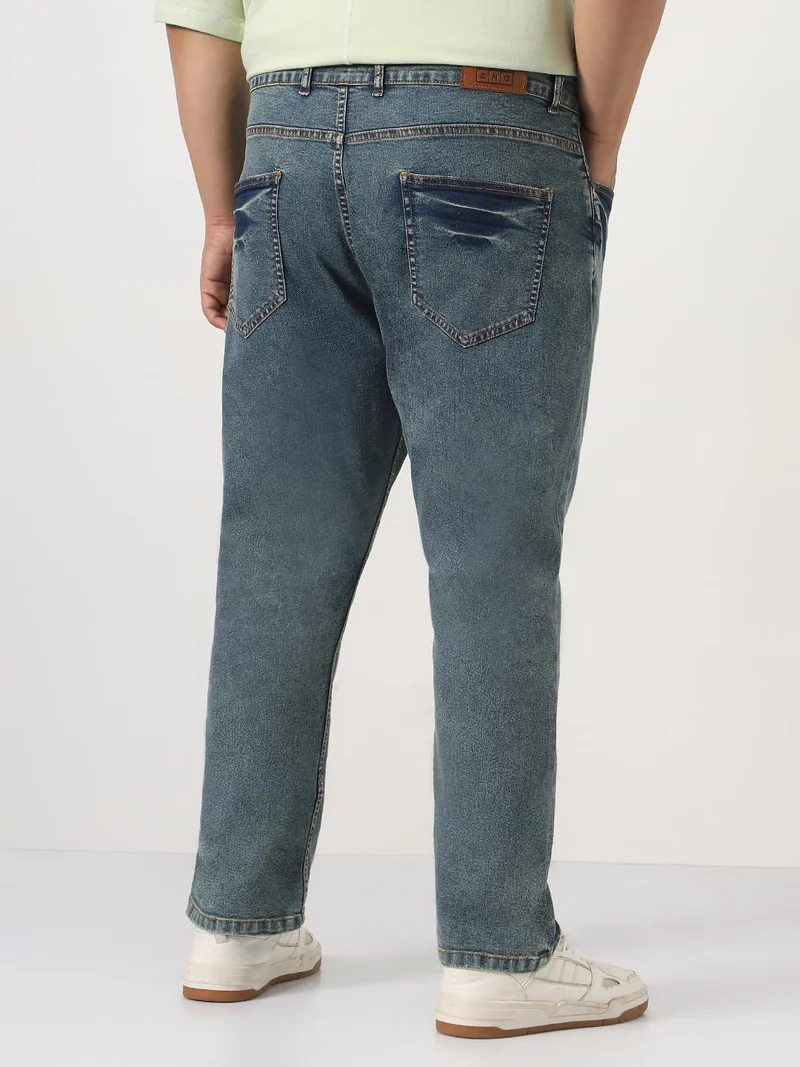 Urbano Fashion  Urbano Plus Men's Light Blue Straight Fit Heavy Washed Jeans Stretchable  | Best Price UAE