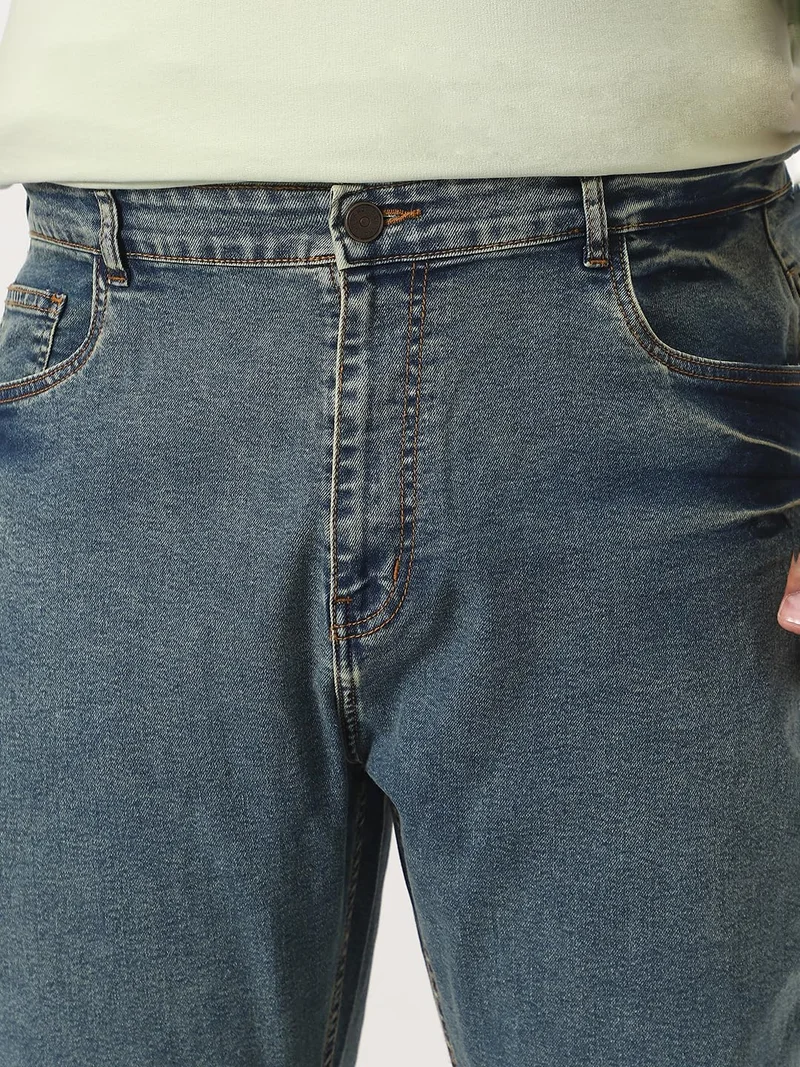 Urbano Fashion  Urbano Plus Men's Light Blue Straight Fit Heavy Washed Jeans Stretchable  | Best Price UAE