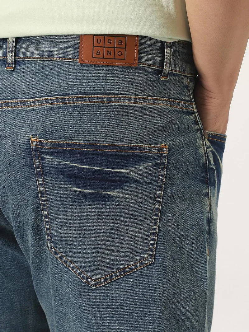 Urbano Fashion  Urbano Plus Men's Light Blue Straight Fit Heavy Washed Jeans Stretchable  | Best Price UAE
