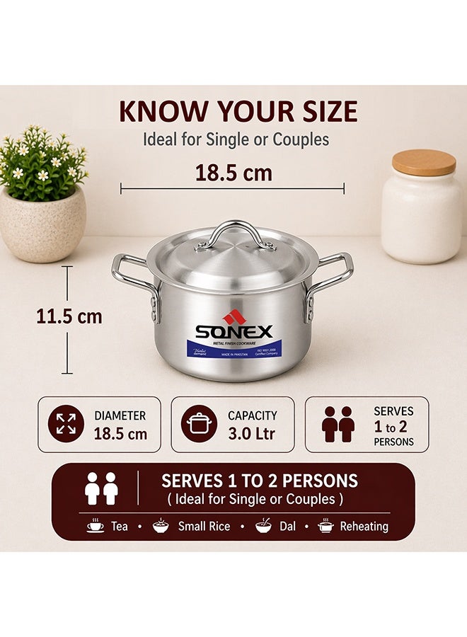 SONEX وعاء الطبخ الكلاسيكي للأطفال من سونيكس رقم 1 - قطر 18.5 سم، سعة 3 لترات، مصنوع من الألمنيوم، مقHandles من الفولاذ المقاوم للصدأ، يتضمن غطاء - Image 2