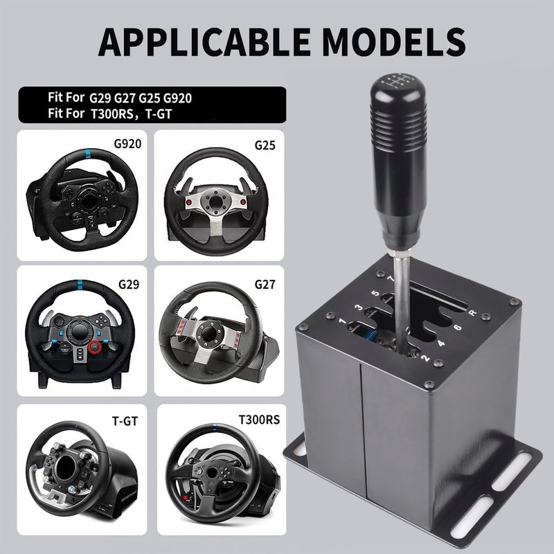 CNRAQR محول ناقل الحركة المحاكي من نوع USB للكمبيوتر الشخصي 7+R H Gear Shifter المتوافق مع عجلات القيادة Logitech G29/G27/G25/G920 و T300RS/GT، والمتوافق مع ناقل الحركة لنظام Windows للكمبيوتر الشخصي لألعاب المحاكاة مثل ATS و ETS و Dirt و WRC. - Image 3