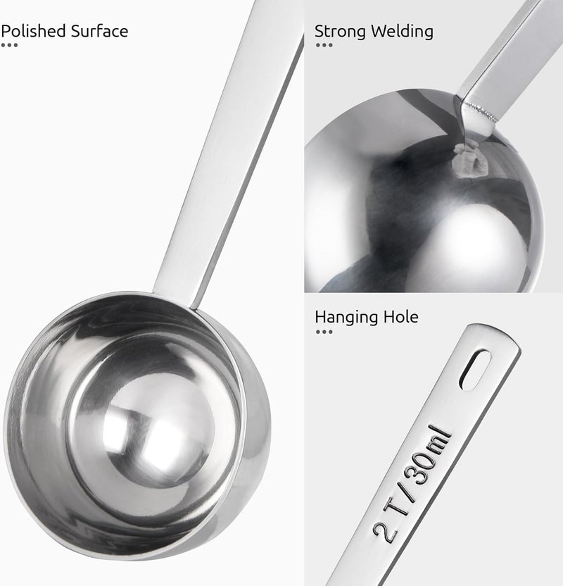 U-Taste Labor saving 18/8 Stainless Steel Coffee Scoop: 10.8cm Long Handle Coffee Measuring Spoon Scooper, Metal Scale Spoon for Ground Coffee, Bean, Espresso, Sugar, Powder in Container (15ml & 30ml, Silver) Matte anti slip finish - Image 5