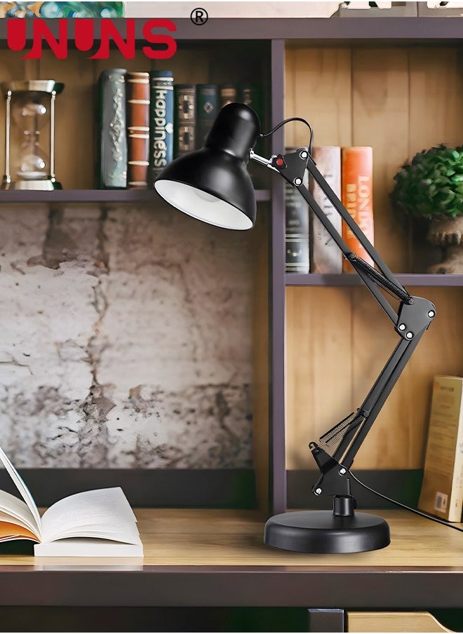UNUNS - Metal Desk Lamp,Adjustable Gooseneck Table Lamp With Interchangeable Base And Clamp Base,Multi-Joint Swing Arm Desk Lamps For Home Office,Work,Study,Reading,Multi-Joint,Black - Image 1