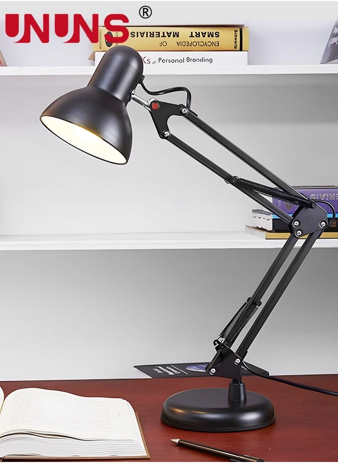 UNUNS - Metal Desk Lamp,Adjustable Gooseneck Table Lamp With Interchangeable Base And Clamp Base,Multi-Joint Swing Arm Desk Lamps For Home Office,Work,Study,Reading,Multi-Joint,Black - Image 1