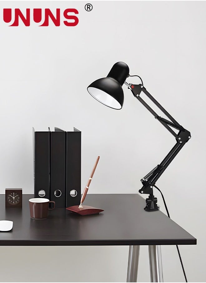 UNUNS - Metal Desk Lamp,Adjustable Gooseneck Table Lamp With Interchangeable Base And Clamp Base,Multi-Joint Swing Arm Desk Lamps For Home Office,Work,Study,Reading,Multi-Joint,Black - Image 1