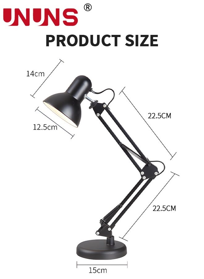 UNUNS - Metal Desk Lamp,Adjustable Gooseneck Table Lamp With Interchangeable Base And Clamp Base,Multi-Joint Swing Arm Desk Lamps For Home Office,Work,Study,Reading,Multi-Joint,Black - Image 1