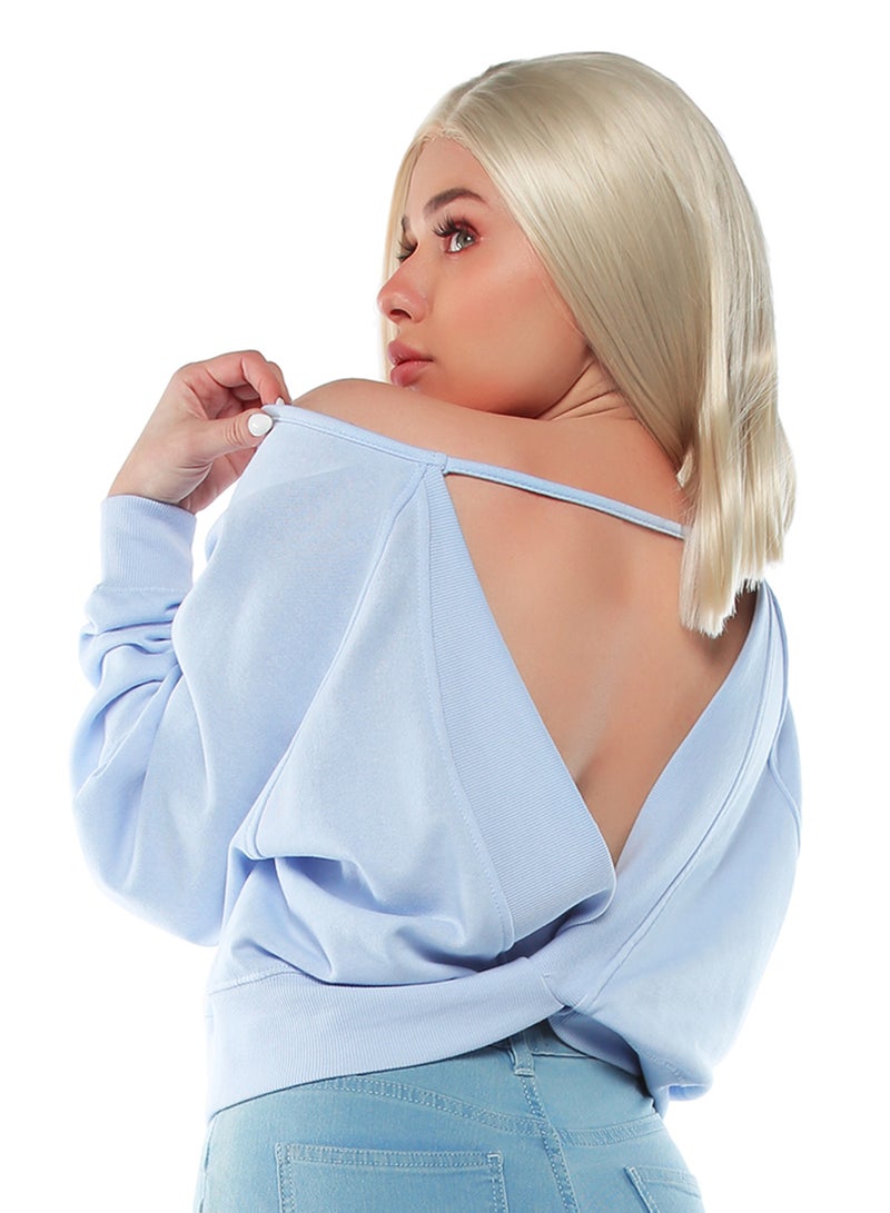 London Rag Pastel Blue Cross Overlay Knitted Top - Image 4