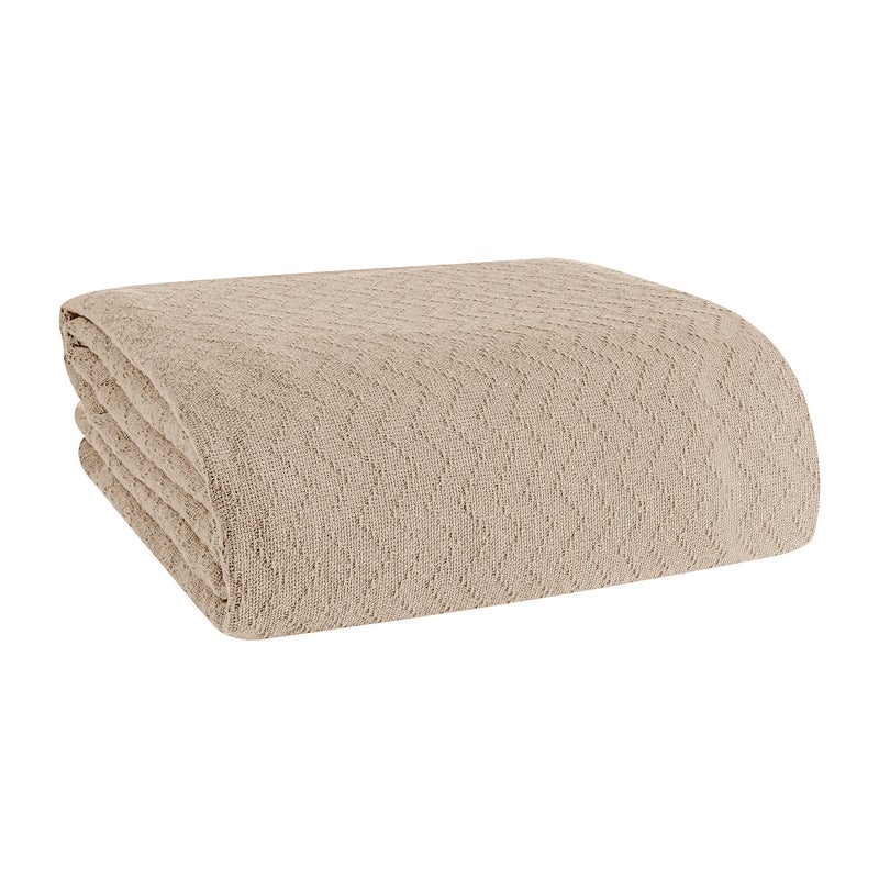 BELIZZI HOME 100 Cotton Bed Blanket Breathable Thermal Blanket Full Queen Size Soft Chevron 90x90 Perfect for Layering Any All Season Beige Biege 90x90