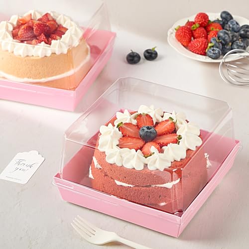 ZORRITA 7 x 7 x 4 Inches Paper Cake Boxes with Clear Lids, 20 Pack Disposable Charcuterie Boxes Square Food Containers for 4-6 Inch Cake, Dessert, Pie, Cupcake, Bakery (Pink) - Image 5