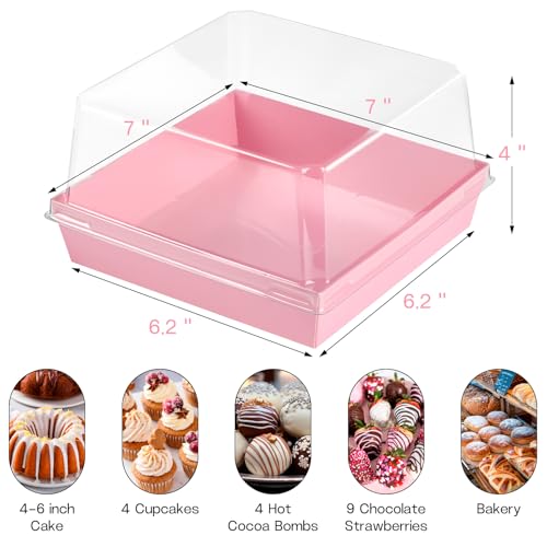 ZORRITA 7 x 7 x 4 Inches Paper Cake Boxes with Clear Lids, 20 Pack Disposable Charcuterie Boxes Square Food Containers for 4-6 Inch Cake, Dessert, Pie, Cupcake, Bakery (Pink) - Image 2