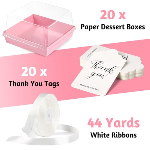 ZORRITA 7 x 7 x 4 Inches Paper Cake Boxes with Clear Lids, 20 Pack Disposable Charcuterie Boxes Square Food Containers for 4-6 Inch Cake, Dessert, Pie, Cupcake, Bakery (Pink) - Image 3