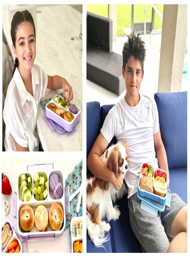 Kinsho Bento Lunch Box for Kids or Adults, Snack Containers for Boys, Girls, School Daycare Work, 3 Divided Compartments Meal Planning Portion Control, BPA-Free Boxes, Utensils | Blue Purple 2 pack - Image 4
