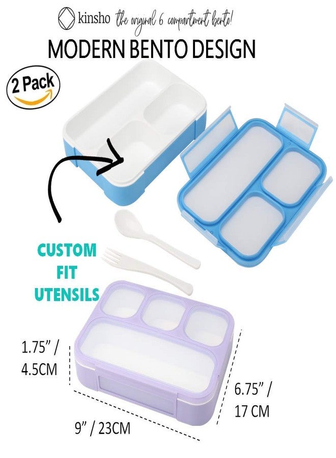 Kinsho Bento Lunch Box for Kids or Adults, Snack Containers for Boys, Girls, School Daycare Work, 3 Divided Compartments Meal Planning Portion Control, BPA-Free Boxes, Utensils | Blue Purple 2 pack - Image 3