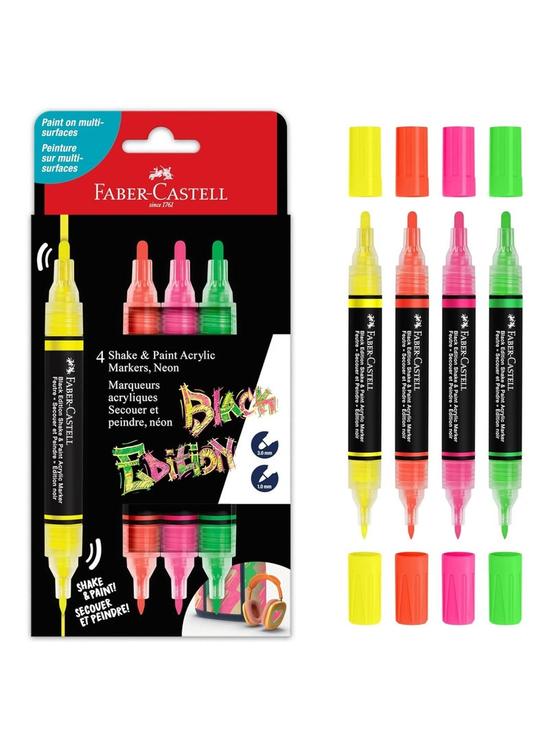 FABER-CASTELL 4-Piece Shake And Paint Black Edition Acrylic Paint Markers Neon Colours - Image 1