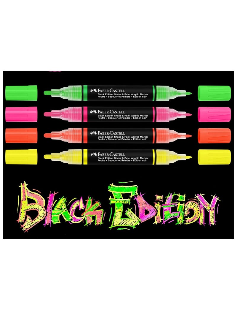 FABER-CASTELL 4-Piece Shake And Paint Black Edition Acrylic Paint Markers Neon Colours - Image 4