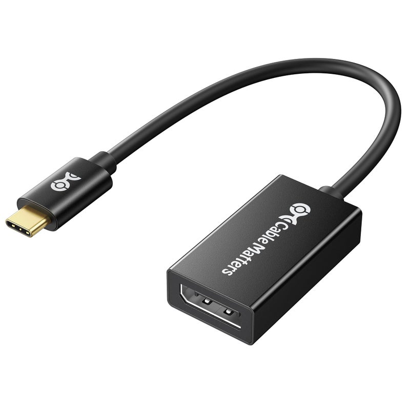 Cable Matters 32.4Gbps Unidirectional USB C to DisplayPort 1.4 Adapter, 4K@240hz, 8K@60hz, and HDR Support - Thunderbolt 4 / USB4 Compatible with iPad Pro, iPhone 16/15 Pro, MacBook, XPS, Surface - Image 1