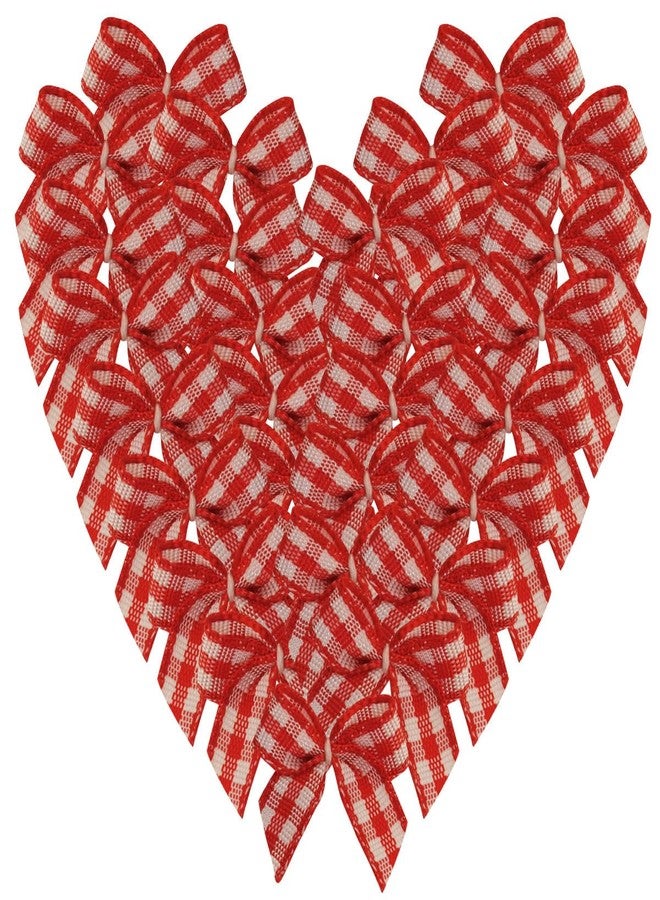 Micomon 50pcs/pak 1-Inch Mini Red Gingham Ribbon Bows for Crafts Checkered Ribbon Plaid Ribbon Bows Appliques for Sewing, Scrap-Booking,Baby Shower(Red - Image 1