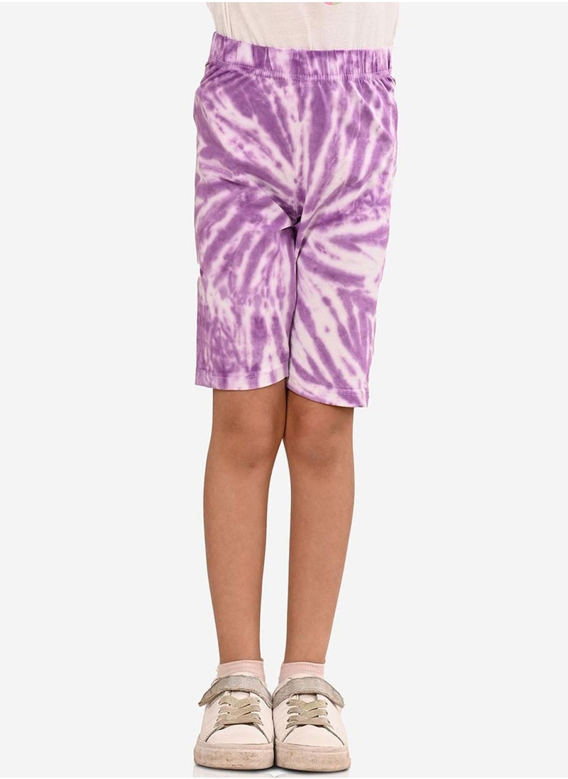 Bonkids Regular Fit Printed Purple Cotton Shorts For Girls Pull On 100 % Cotton  - Image 1
