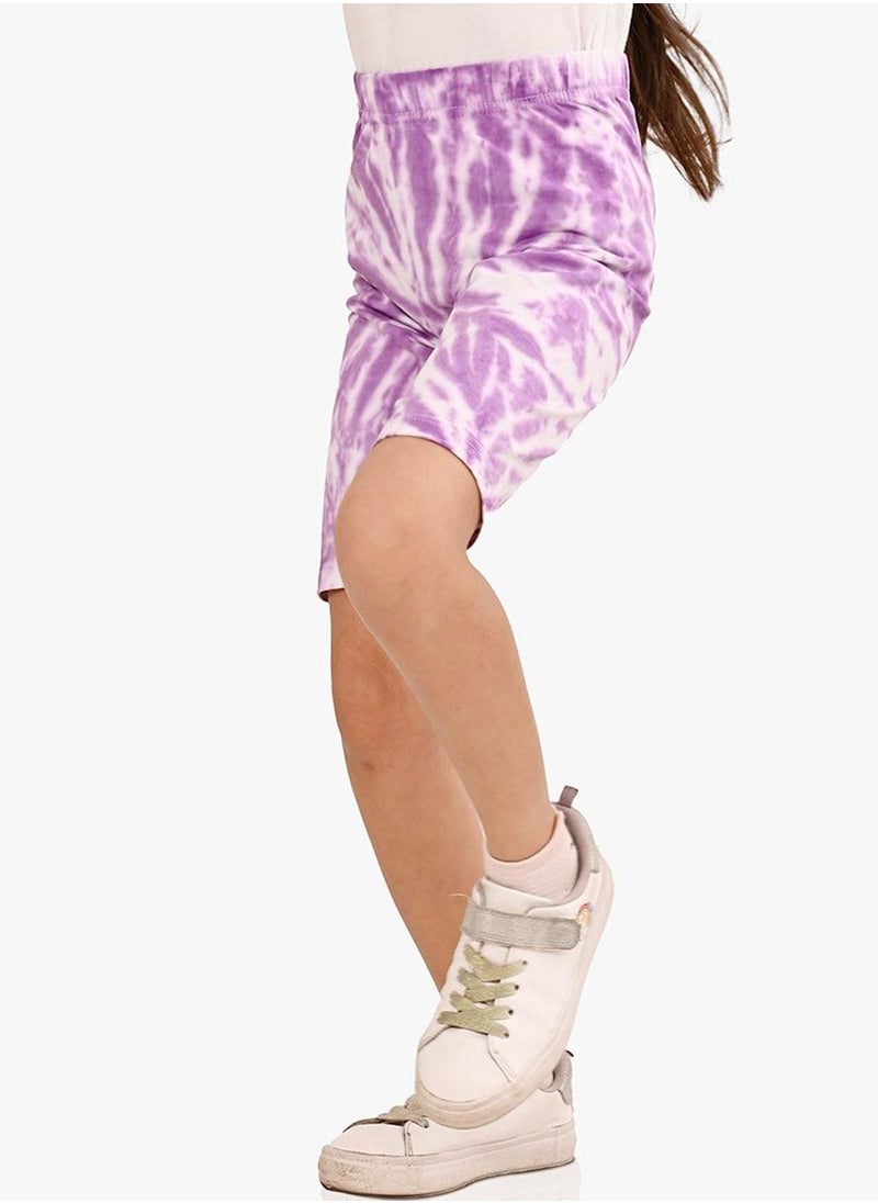 Bonkids Regular Fit Printed Purple Cotton Shorts For Girls Pull On 100 % Cotton  - Image 3