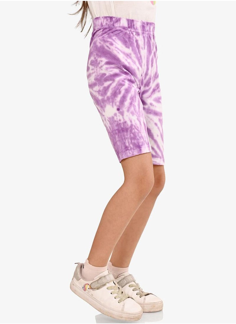 Bonkids Regular Fit Printed Purple Cotton Shorts For Girls Pull On 100 % Cotton  - Image 2