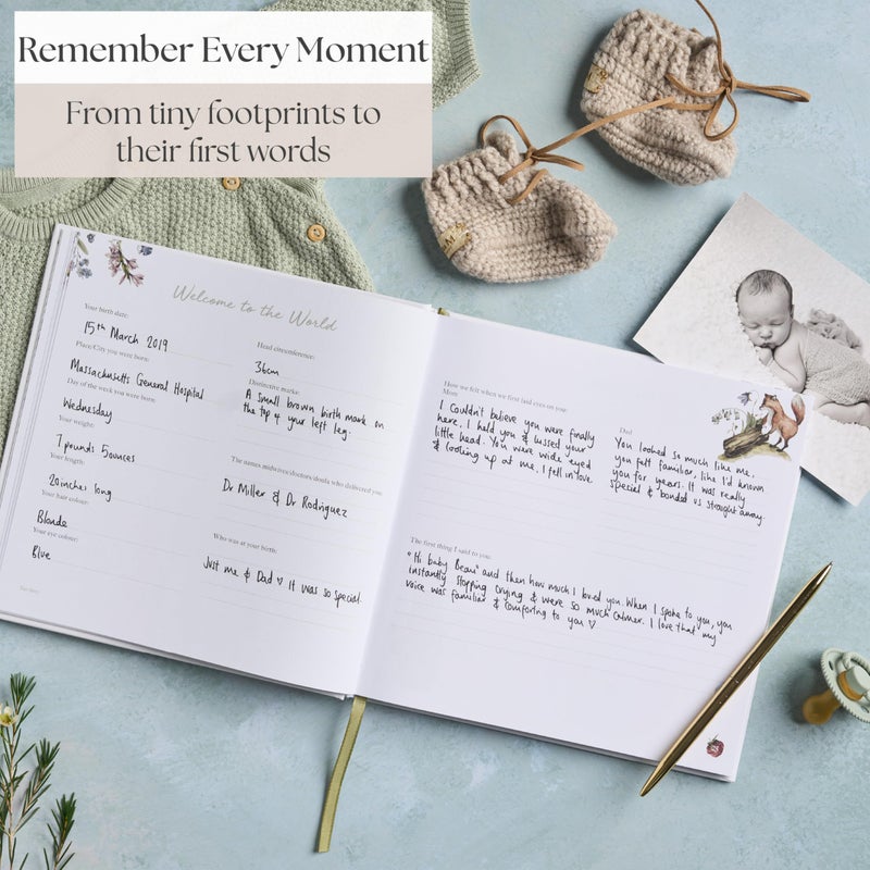 Bibi & Beau Baby Memory Book New Mom Gift - Baby Scrapbook Record Book & Photo Album - Gift for Newborns Baby Boy & Girl, Great For Baby Showers (Woodland) - Image 5