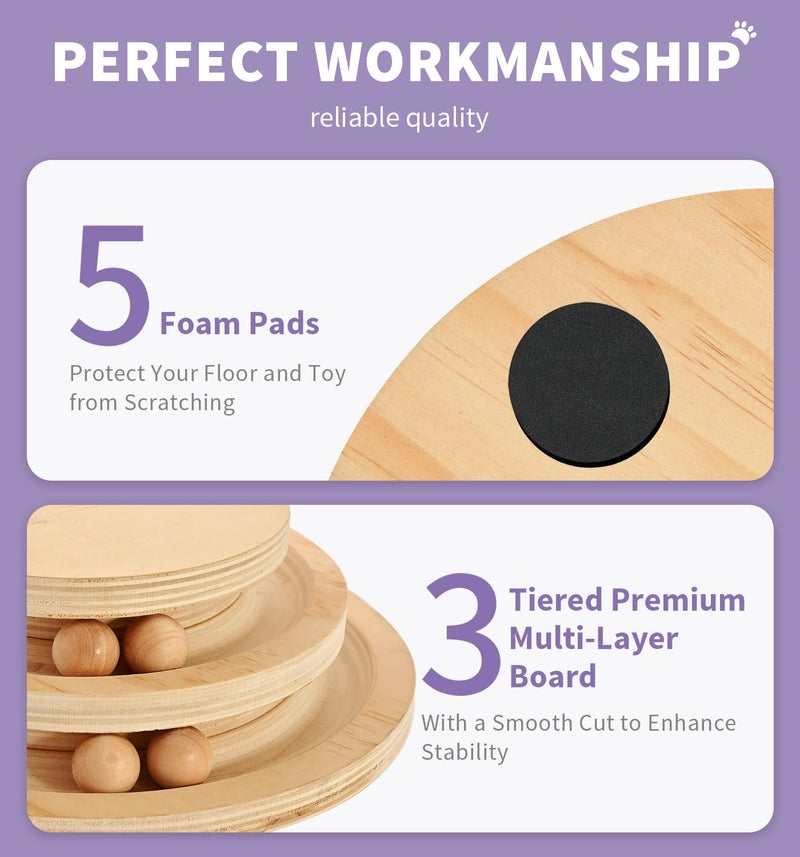 MADE 4 PETS Made4Pets Cat Scratching Post Cat Scratcher Kitten Toys for Indoor Cats Wooden Ball Track Two-Layer Modern Sisal 17.7" Tall Scratch Post Interactive Toy with Dangling Ball - Image 5