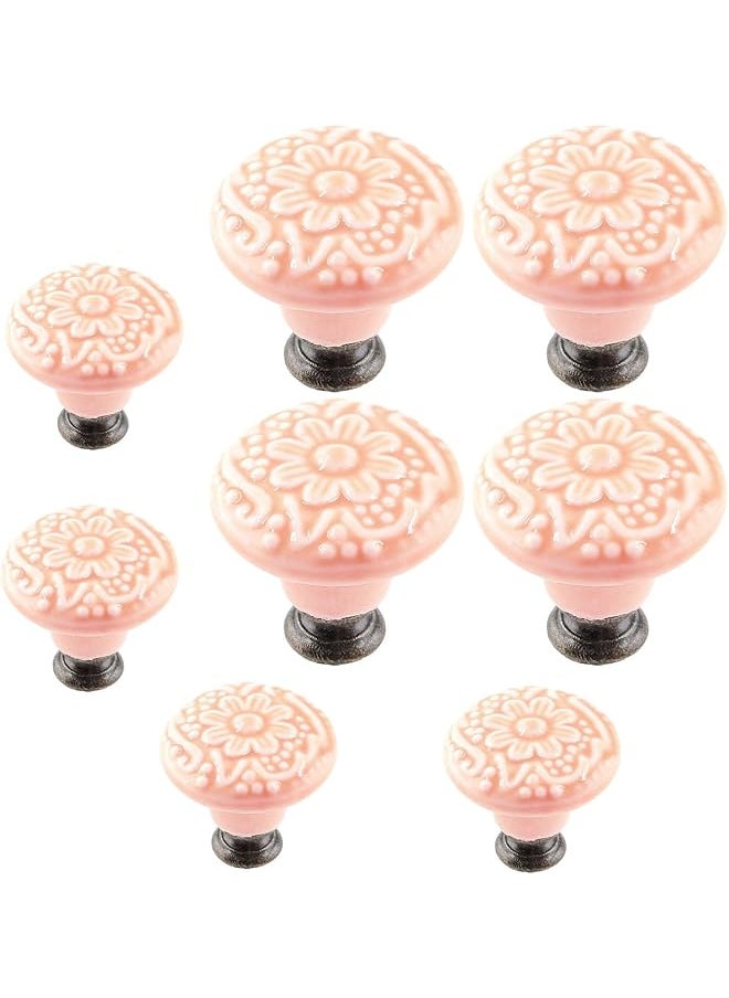 PROMASS promass 8pcs Pink Ceramic Knobs, Pulls Cabinet Drawer Dresser Knobs, Vintage Kitchen Cabinet Knobs Pulls, Decorative Drawer Pull Knob Handles for Closet, Cupboard, Furniture Door Knobs  - Image 1
