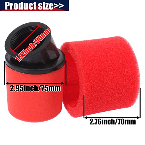 QAZAKY فلتر أداء مزدوج من فوم بزاوية حمراء QAZAKY 50 مم 1.97 بوصة ل 50cc-90cc 110cc 125cc 140cc 150cc 200cc 250cc GY6 ATV سكوتر كواد كارت موقد دراجة ترابية 49 مم 50 مم - Image 2