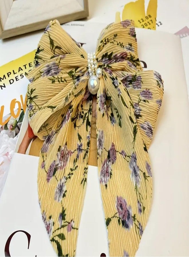 VSAKSH 1pc Exquisite Flower Pattern Bow Hairpin, Faux Pearl Tassel Bow Fabric Spring Clips, Trendy Simple Hair Accessories For Women Girls (Random Color) - Image 5