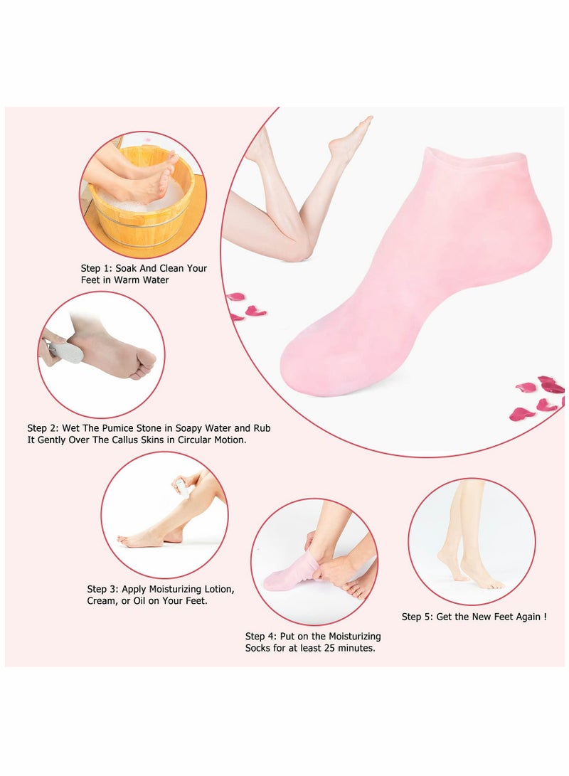 SYOSI 2 Pairs Silicone Gel Moisturizing High Elastic Moisturizing Socks, Soft Silicone Sock Breathable Foot Anti Cracks Protector Comfortable Moisturizing Non Slip Socks for Dry Hard Cracked Skin  - Image 2