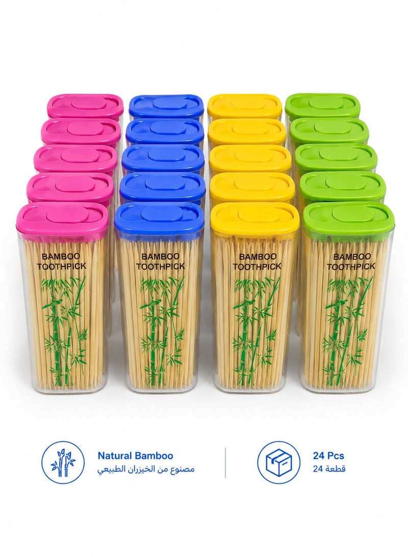 Bamboo Toothpick Dispenser Set 24 Pieces with Sliding Lid for Home Kitchens Restaurants Travel and Picnics (Mix Colours)