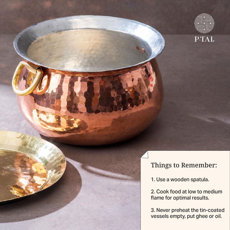P-TAL PTAL Copper Madurai Handi Tin Coated with Lid 100 Pure Copper Degchi TeflonChemical Free Cooking 4kgs Biryani Handi for Kitchen - Image 5