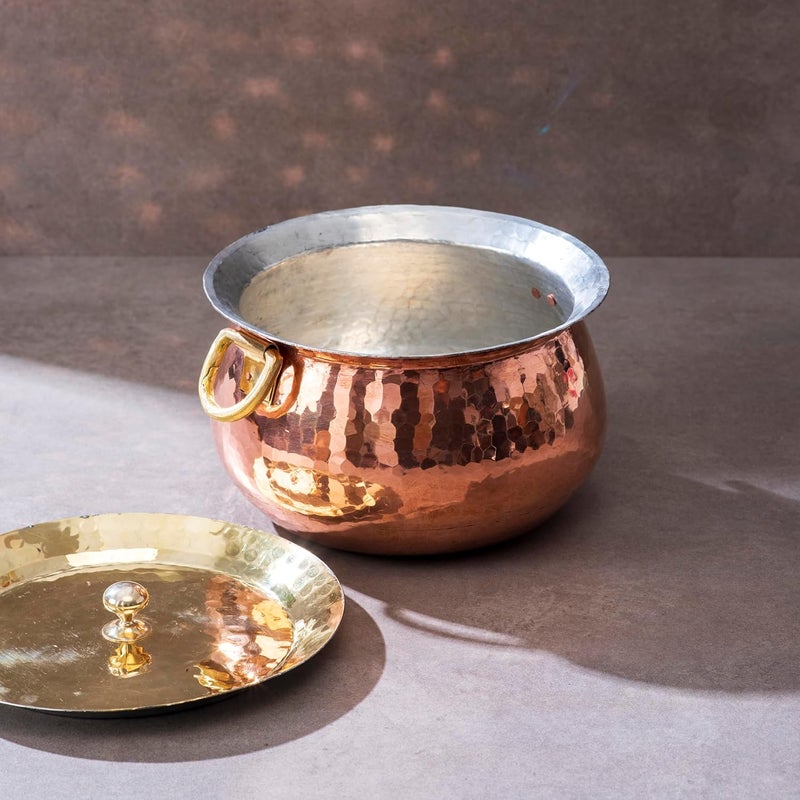 P-TAL PTAL Copper Madurai Handi Tin Coated with Lid 100 Pure Copper Degchi TeflonChemical Free Cooking 4kgs Biryani Handi for Kitchen - Image 1