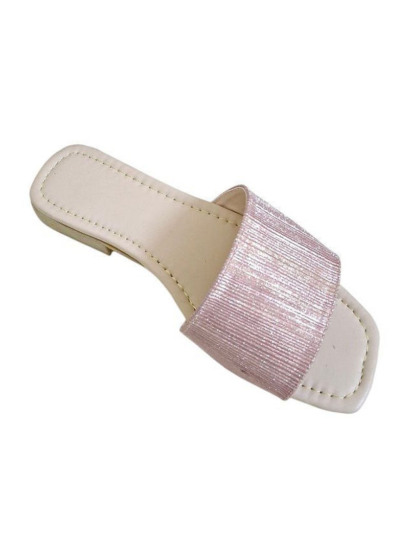 Karisma Simple Criss-Cross Strap Flat Squared Toe Slipper With Glitter Print Material - Image 3