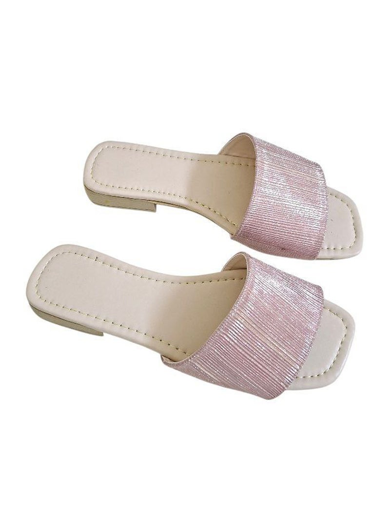 Karisma Simple Criss-Cross Strap Flat Squared Toe Slipper With Glitter Print Material - Image 2