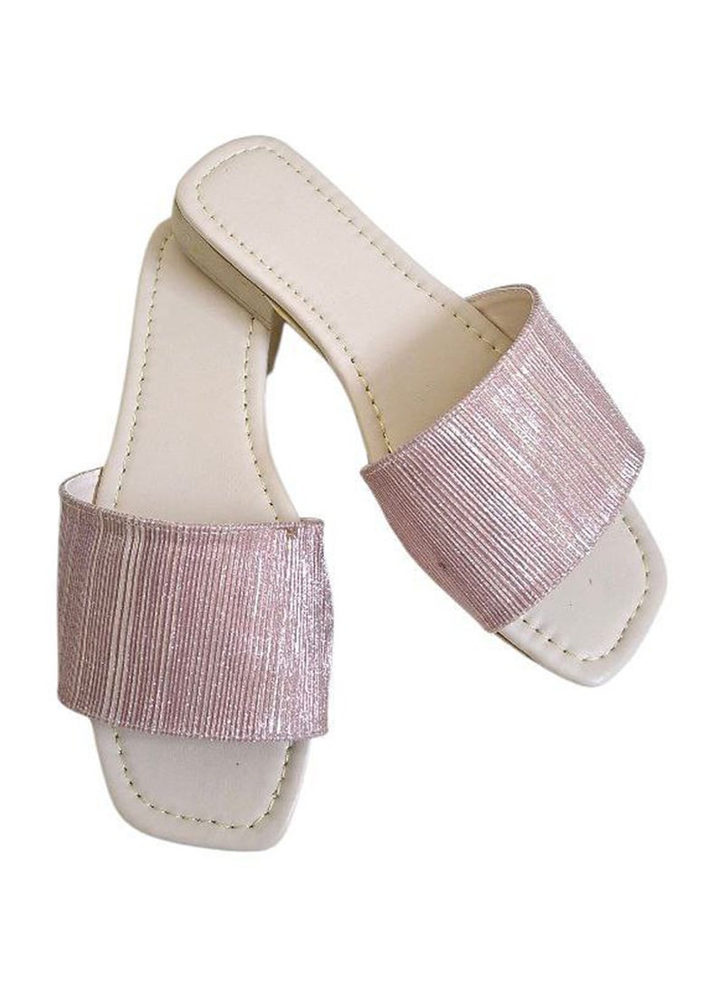 Karisma Simple Criss-Cross Strap Flat Squared Toe Slipper With Glitter Print Material - Image 1