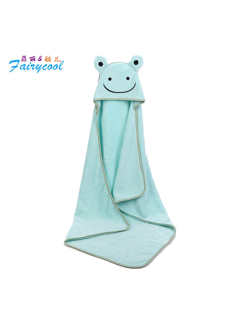 Generic Kids Hooded Coral Fleece Towel Cartoon Embroidery Cyan 